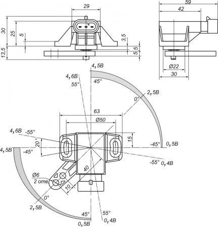 Датчик угла поворота RAS01-1CW903CCW90-5V.1-45